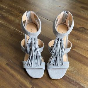 Light blue, suede tassel, Chinese Laundry heel
